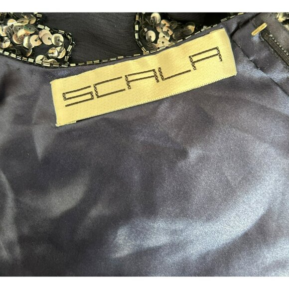 Scala Navy Silver Sequin Beaded Full Length Special Occasion Dress Sz M Prom NWT - Picture 10 of 12